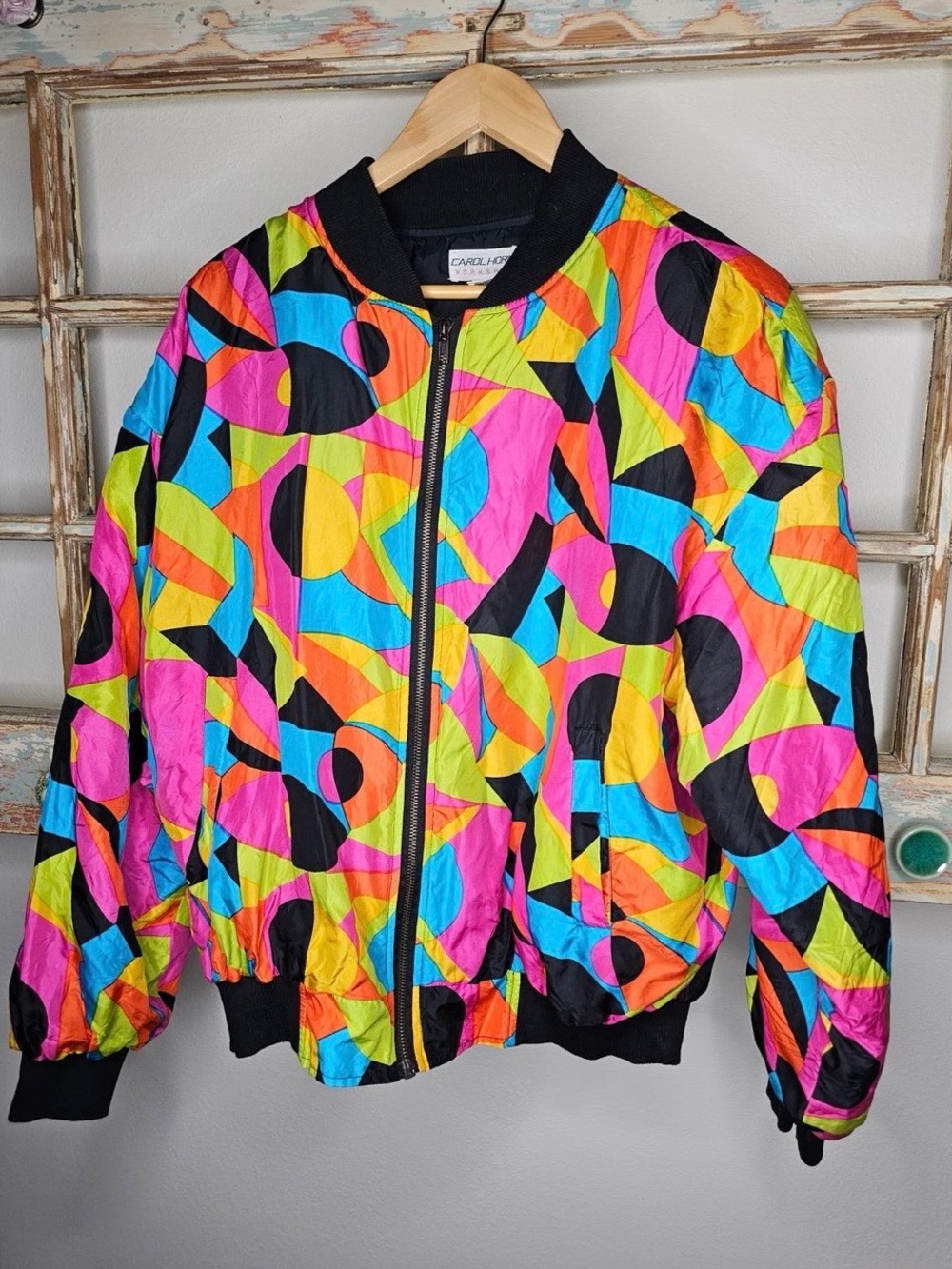 Vintage Carol Horn 80's Colorful Silk Bomber Ladies Size Large
